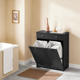 Sobuy Bzr33-Ii-Sch,bathroom Freestanding Cabinet Laundry Cabinet With 2 Removable Bags And 2 Drawers,black,w78Xd38.5Xh90.5 - thumbnail 4