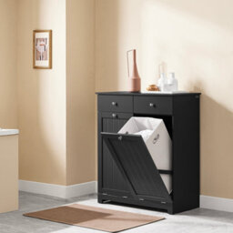 Sobuy Bzr33-Ii-Sch,bathroom Freestanding Cabinet Laundry Cabinet With 2 Removable Bags And 2 Drawers,black,w78Xd38.5Xh90.5 - thumbnail 5