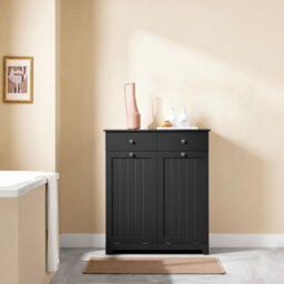 Sobuy Bzr33-Ii-Sch,bathroom Freestanding Cabinet Laundry Cabinet With 2 Removable Bags And 2 Drawers,black,w78Xd38.5Xh90.5 - thumbnail 2