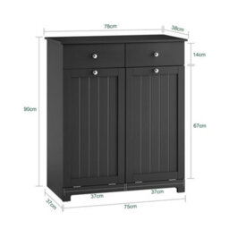 Sobuy Bzr33-Ii-Sch,bathroom Freestanding Cabinet Laundry Cabinet With 2 Removable Bags And 2 Drawers,black,w78Xd38.5Xh90.5 - thumbnail 3