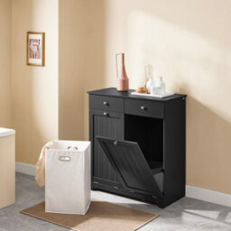 Sobuy Bzr33-Ii-Sch,bathroom Freestanding Cabinet Laundry Cabinet With 2 Removable Bags And 2 Drawers,black,w78Xd38.5Xh90.5 - thumbnail 6