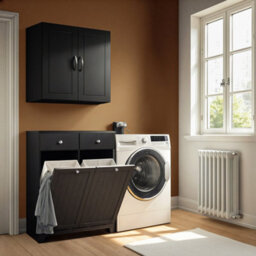 Sobuy Bzr33-Ii-Sch,bathroom Freestanding Cabinet Laundry Cabinet With 2 Removable Bags And 2 Drawers,black,w78Xd38.5Xh90.5 - thumbnail 7