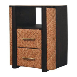 Artisan Furniture Solid Wood Rattan Curve Edge Nightstand, 2-Drawers, 1 Open Slot, Rattan And Black - thumbnail 4
