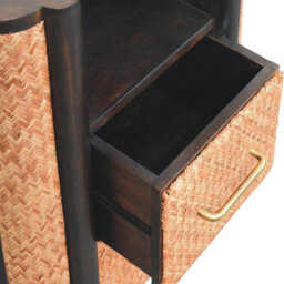 Artisan Furniture Solid Wood Rattan Curve Edge Nightstand, 2-Drawers, 1 Open Slot, Rattan And Black - thumbnail 7