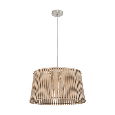 Satin Nickel Pendant Ceiling Light With Maple Wood Shade And E27 Bulb Socket - image 1