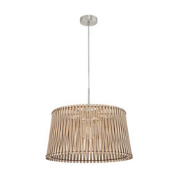 Satin Nickel Pendant Ceiling Light With Maple Wood Shade And E27 Bulb Socket - thumbnail 1
