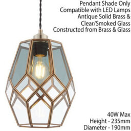 Hanging Ceiling Pendant Light Shade Brass & Clear Smoked Glass Geometric Cage - thumbnail 2