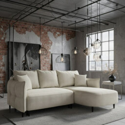 Sycylia Modern Corner Sofa Bed With Storage Wooden Frame Pine Slats Chipboard Hdf Freestanding 244X165Cm Beige Right - thumbnail 1