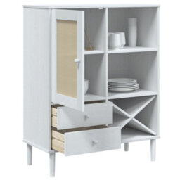 Berkfield Highboard Senja Rattan Look White 90X40X112Cm Solid Wood Pine - thumbnail 4