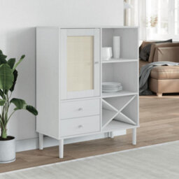 Berkfield Highboard Senja Rattan Look White 90X40X112Cm Solid Wood Pine