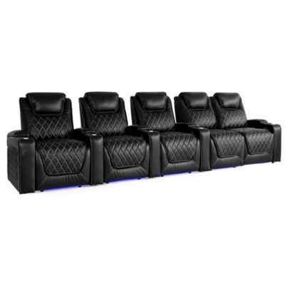 Valencia Oslo Home Cinema Seating Row Of 5 Loveseat Right Black Nappa Leather Diamond Stitching Power Headrest - image 1