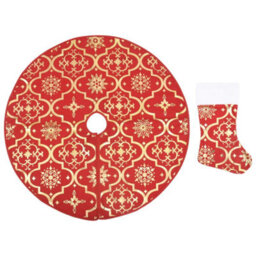 Walplus Luxury Christmas Tree Skirt With Sock Red 122 Cm Fabric - thumbnail 2