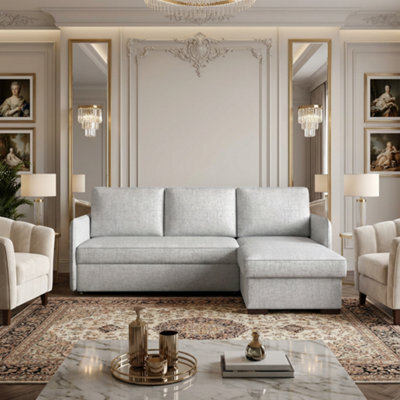 Megan Living Room Corner Sofa Bed With Storage Polyurethane Foam Wave Spring Wooden Frame 220X90X160Cm Light Grey - image 1