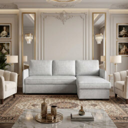 Megan Living Room Corner Sofa Bed With Storage Polyurethane Foam Wave Spring Wooden Frame 220X90X160Cm Light Grey - thumbnail 1