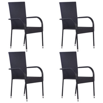 Walplus Stackable Outdoor Chairs 4 Pcs Poly Rattan Black - image 1