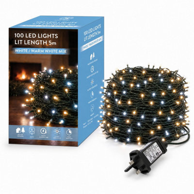 Shatchi 100 Led Warm & Cool White Christmas String Lights, 10M, 8 Modes, Timer, Indoor/outdoor, Green Cable - image 1