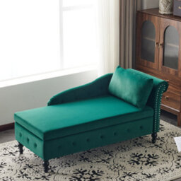 Btm Velvet Chaise Lounge Sofa With Storage Green Upholstered Couch With Pillow Tufted Lounge Chair Right Armrest - thumbnail 7