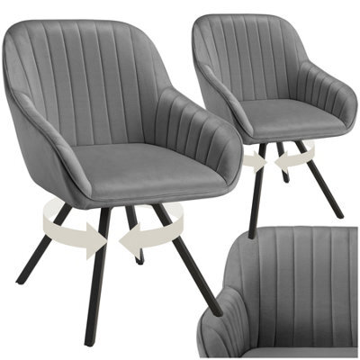 Tectake Set Of 2 Lounge Armchair Living Room Accent Chair 360 Swivel Slim Steel Legs Velvet Fabric - Grey - image 1