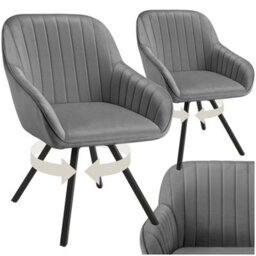 Tectake Set Of 2 Lounge Armchair Living Room Accent Chair 360 Swivel Slim Steel Legs Velvet Fabric   - Grey