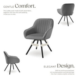 Tectake Set Of 2 Lounge Armchair Living Room Accent Chair 360 Swivel Slim Steel Legs Velvet Fabric   - Grey - thumbnail 3