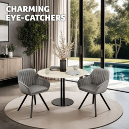 Tectake Set Of 2 Lounge Armchair Living Room Accent Chair 360 Swivel Slim Steel Legs Velvet Fabric   - Grey - thumbnail 9
