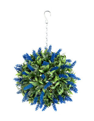 Best Artificial 24Cm Blue Lush Lavender Hanging Basket Flower Topiary Ball - Suitable For Outdoor Use - Weather & Fade Resistant - image 1