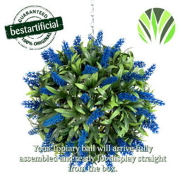 Best Artificial 24Cm Blue Lush Lavender Hanging Basket Flower Topiary Ball - Suitable For Outdoor Use - Weather & Fade Resistant - thumbnail 6