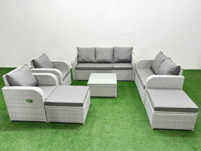Fimous Pe Rattan Garden Furniture Set Adjustable Chair Sofa Double Love Seat Lounge Set Square Coffee Table 2 Big Footstool - image 1
