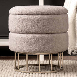 Vanity Living Velvet Boucle Storage Stool For Bedroom Furniture, Modern Round Storage Accent Stool - thumbnail 1