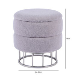 Vanity Living Velvet Boucle Storage Stool For Bedroom Furniture, Modern Round Storage Accent Stool - thumbnail 2