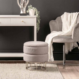 Vanity Living Velvet Boucle Storage Stool For Bedroom Furniture, Modern Round Storage Accent Stool - thumbnail 3