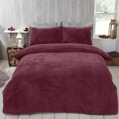Ohs Teddy Duvet Cover With Pillow Case Bedding Set, Burgundy - Double