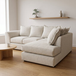 Abakus Direct Dexter Relaxed Linen Corner Sofa In Cream Right Facing With Plush Chaise Extension - thumbnail 5