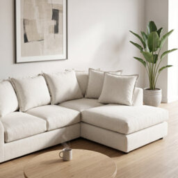 Abakus Direct Dexter Relaxed Linen Corner Sofa In Cream Right Facing With Plush Chaise Extension - thumbnail 4