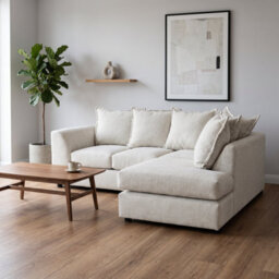 Abakus Direct Dexter Relaxed Linen Corner Sofa In Cream Right Facing With Plush Chaise Extension - thumbnail 2