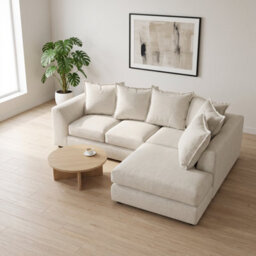 Abakus Direct Dexter Relaxed Linen Corner Sofa In Cream Right Facing With Plush Chaise Extension - thumbnail 3