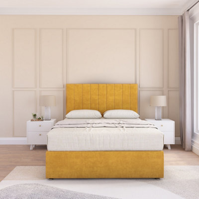 Sloomy Kansas Mustard Plush 3Ft Memory Foam Bed Set With No Drawers, Mattress & Headboard- Single - image 1