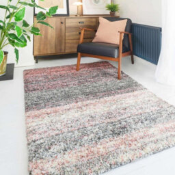Loomed Super Soft Blush Pink Grey Mottled Striped Shaggy Area Rug 160X230Cm - thumbnail 1