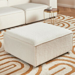 Wyld And Coco White Bouclé Square Ottoman, Modern Footstool W88 X D88 X H43Cm - thumbnail 2