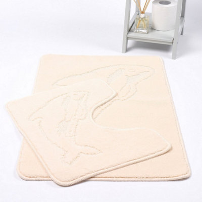 Dolphin Anti-Slip Bath Mat And Pedestal Mat 2 Piece Set - Cream - image 1