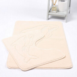 Dolphin Anti-Slip Bath Mat And Pedestal Mat 2 Piece Set - Cream - thumbnail 1