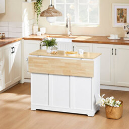 Sobuy Fkw129-Nw, Kitchen Island On Wheels Rolling  Storage Trolley With Extendable Rubber Wood Worktop,w115Xd68.7Xh91 - thumbnail 6