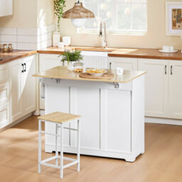 Sobuy Fkw129-Nw, Kitchen Island On Wheels Rolling  Storage Trolley With Extendable Rubber Wood Worktop,w115Xd68.7Xh91 - thumbnail 5