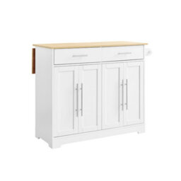 Sobuy Fkw129-Nw, Kitchen Island On Wheels Rolling  Storage Trolley With Extendable Rubber Wood Worktop,w115Xd68.7Xh91 - thumbnail 1