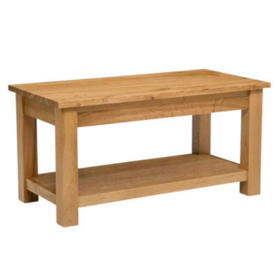 Coffee Table, Large Solid Oak Rectangular Centre Table, Wooden Tv Stand, 1 Shelf - image 1