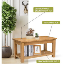 Coffee Table, Large Solid Oak Rectangular Centre Table, Wooden Tv Stand, 1 Shelf - thumbnail 3