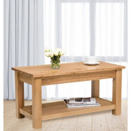 Coffee Table, Large Solid Oak Rectangular Centre Table, Wooden Tv Stand, 1 Shelf - thumbnail 6
