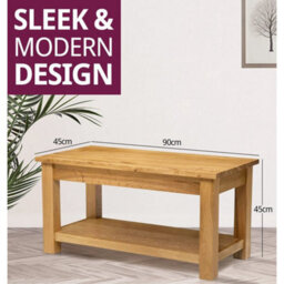 Coffee Table, Large Solid Oak Rectangular Centre Table, Wooden Tv Stand, 1 Shelf - thumbnail 2