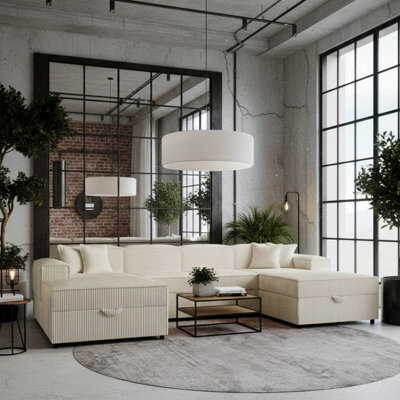 Santos U Living Room Universal Corner Sofa Bed Chipboard Polyurethane Foam Wave Springs 320X166X79Cm Cream - image 1