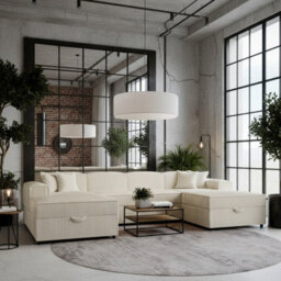 Santos U Living Room Universal Corner Sofa Bed Chipboard Polyurethane Foam Wave Springs 320X166X79Cm Cream